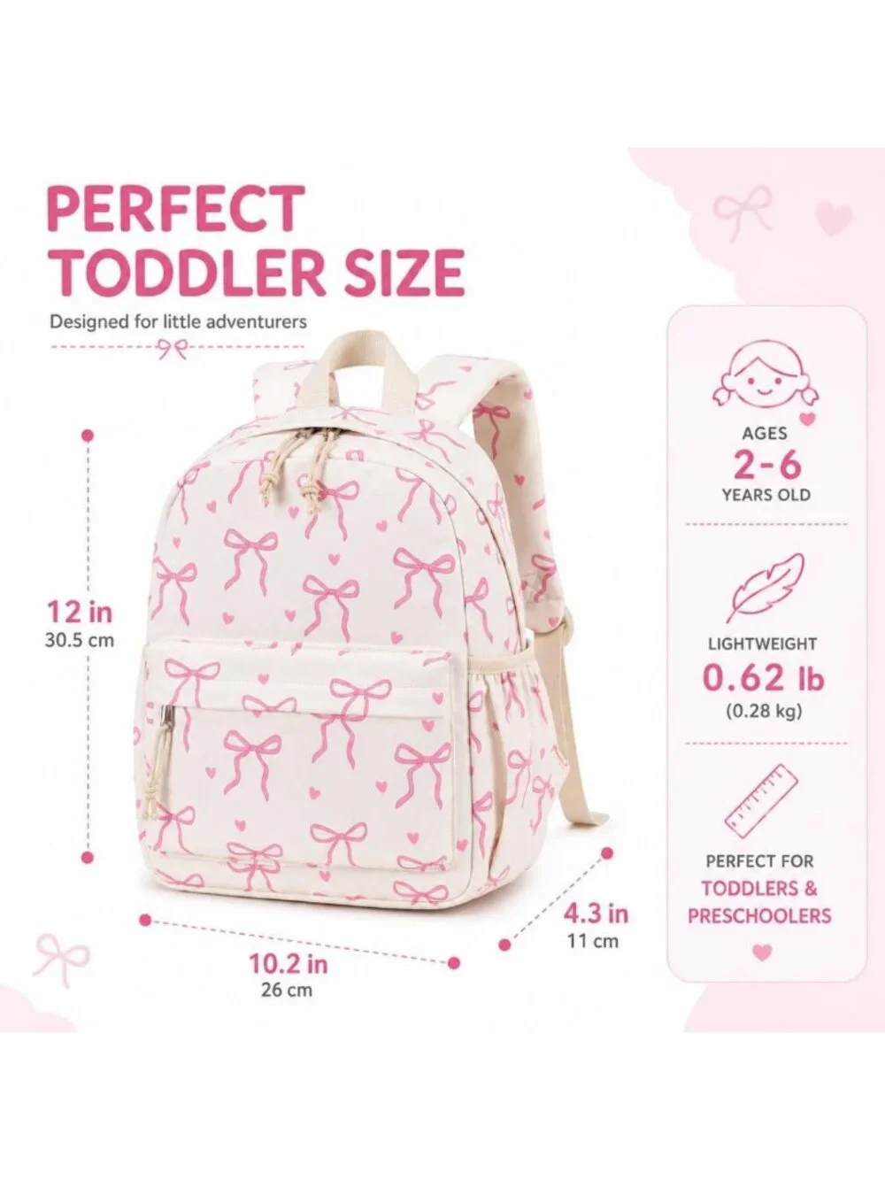 Cute Toddler Backpack for Girls - Mini Bow Tie Design, Ideal for Preschool